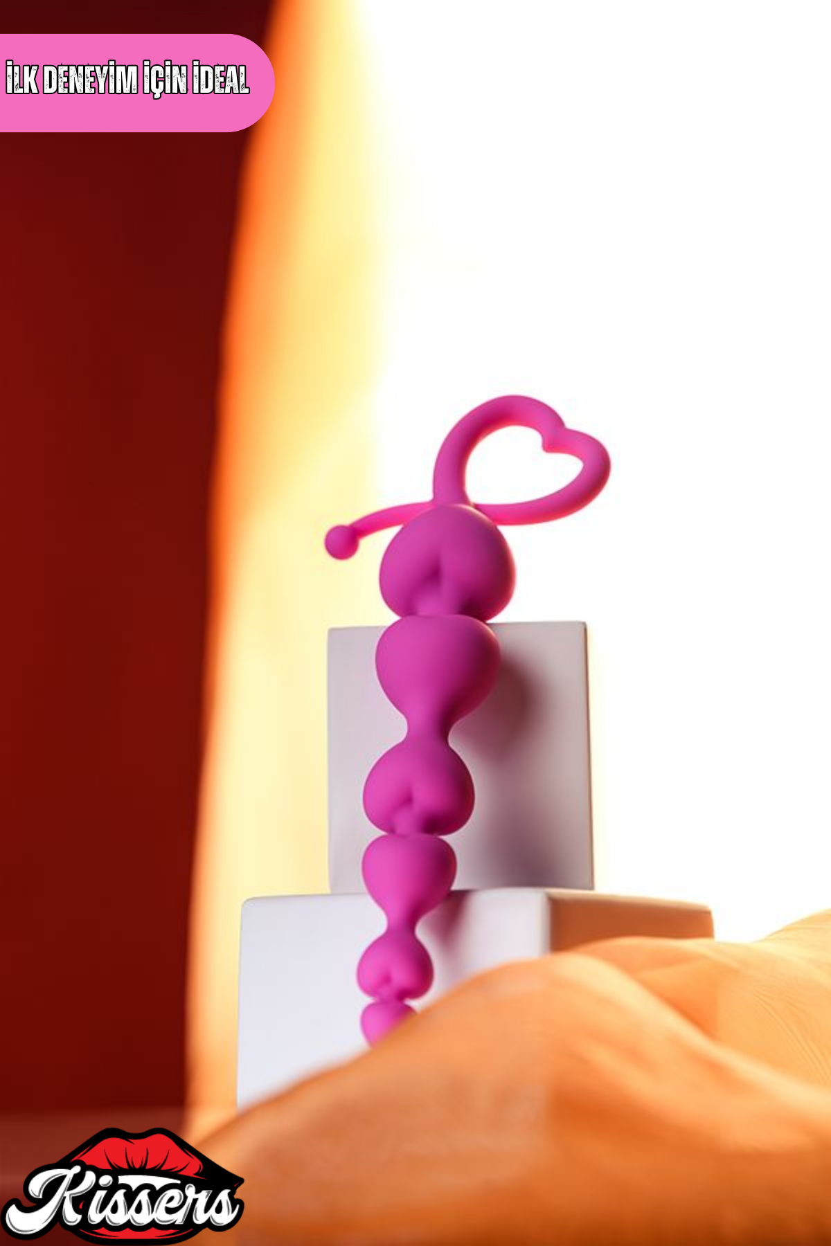 Sweety Kalp Şekilli Silikon Anal Plug 18,5 cm Pembe Boğumlu Kademeli Tasarım