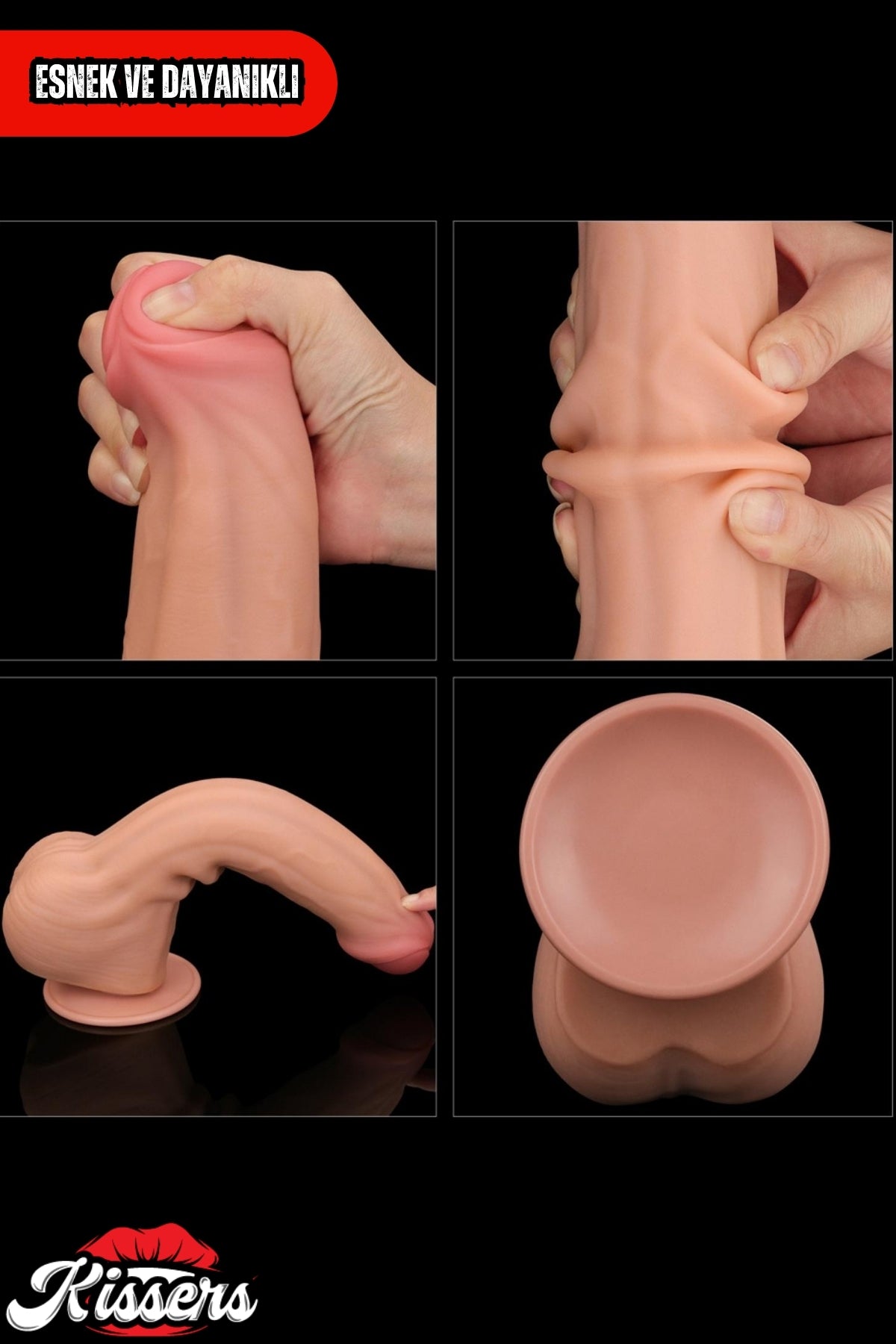 Kablolu Kumandalı Vantuzlu Güçlü Titreşimli Gerçekçi Yapay Penis Realistik Dokuda Dildo 29 cm