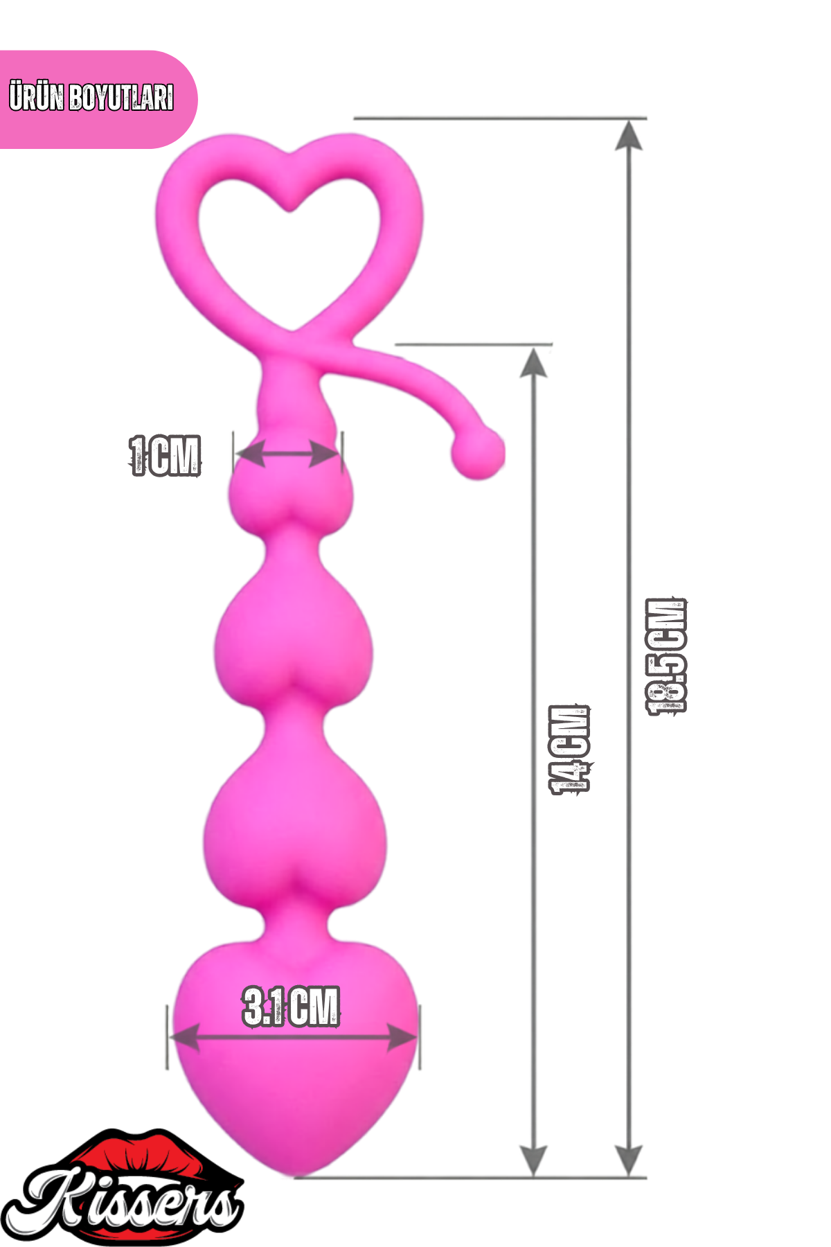Sweety Kalp Şekilli Silikon Anal Plug 18,5 cm Pembe Boğumlu Kademeli Tasarım