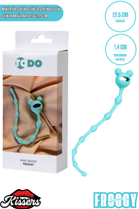 Froggy Zincir Şeklinde Silikon Anal Plug 27,5 cm Mint Mavi Uzun Tasarım