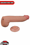 Kablolu Kumandalı Vantuzlu Güçlü Titreşimli Kayar Deri Penis Skin Dev Dildo 31 cm