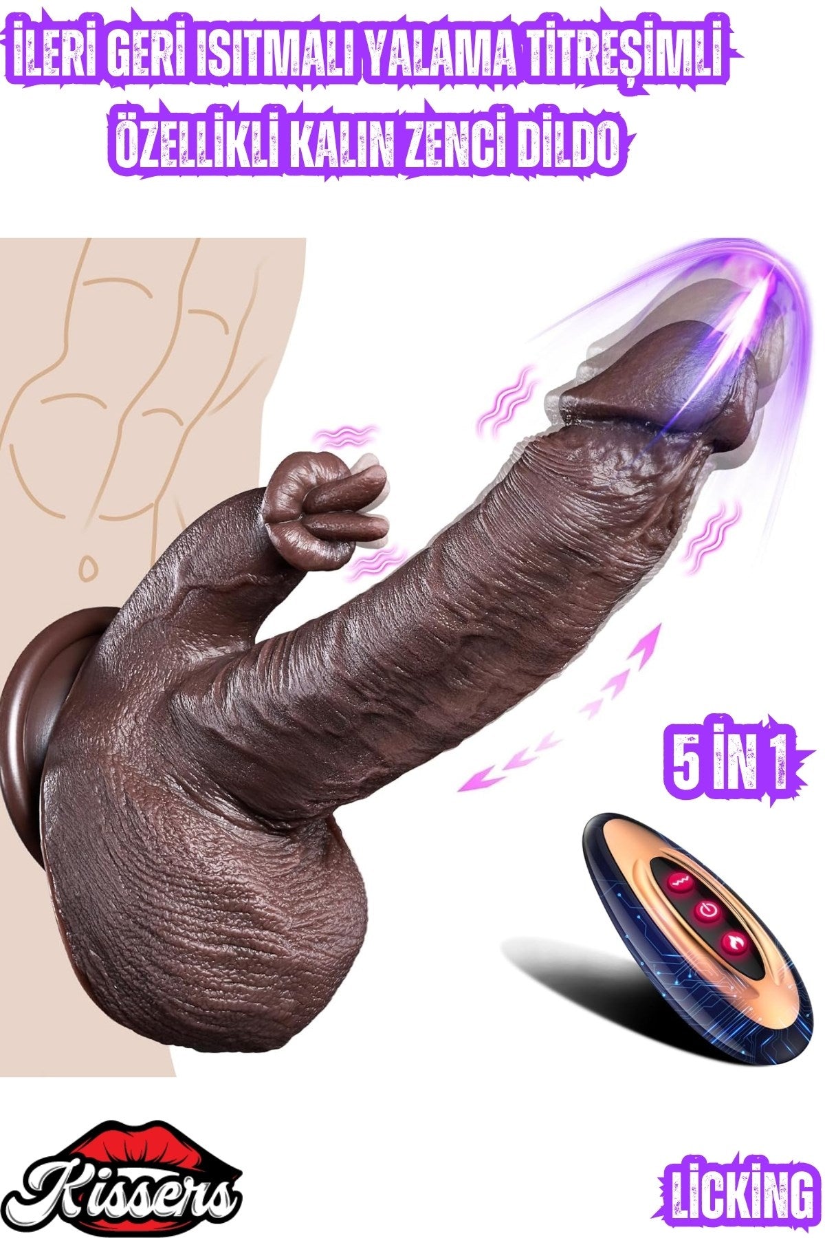 Uzaktan Kumandalı İleri Geri Hareketli Dil Yalama Modlu Isıtmalı Dildo Penis 23 Cm