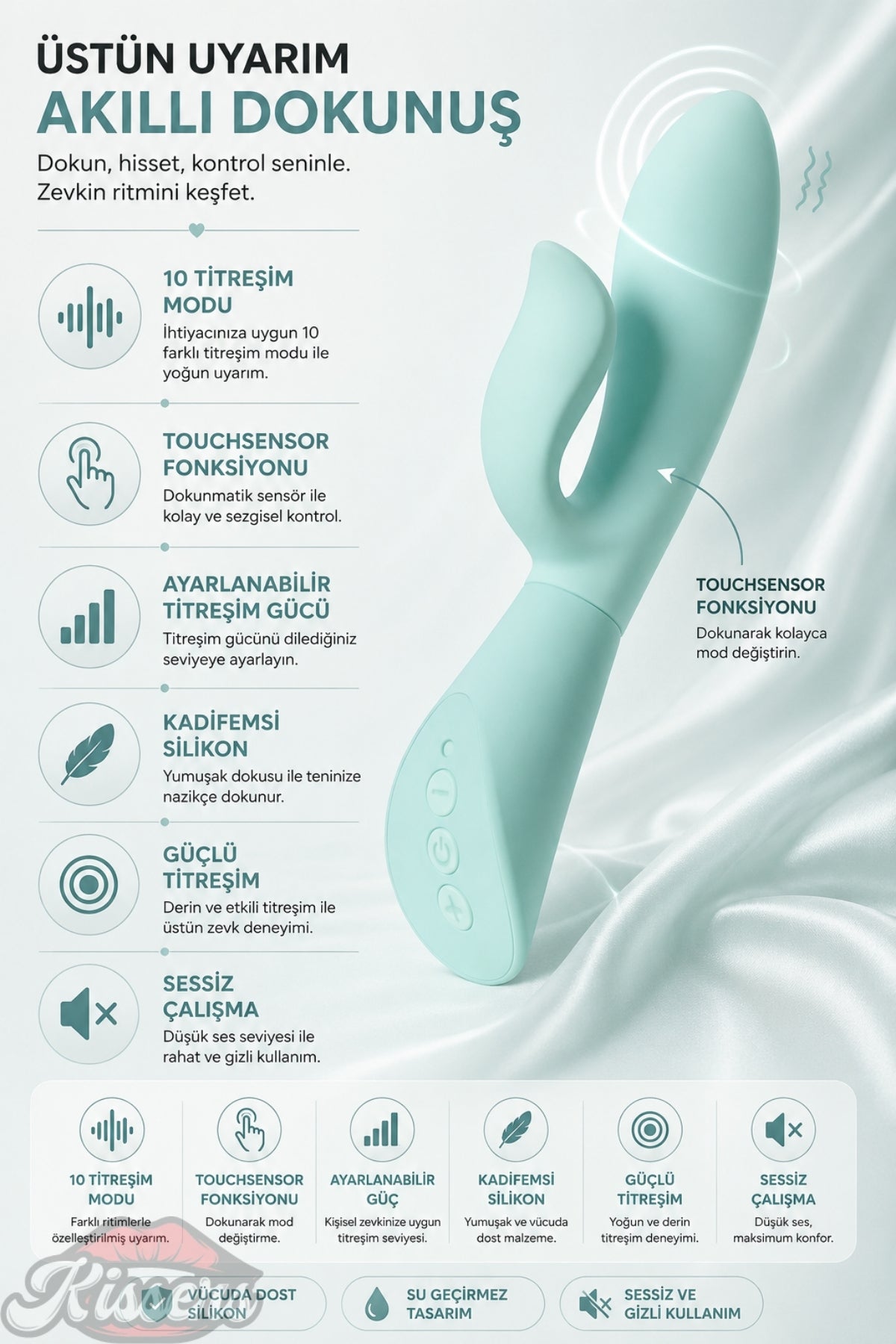 Jos Touchsensor Güçlü Titreşimli G Noktası ve Klitoris Uyarıcılı Vibratör