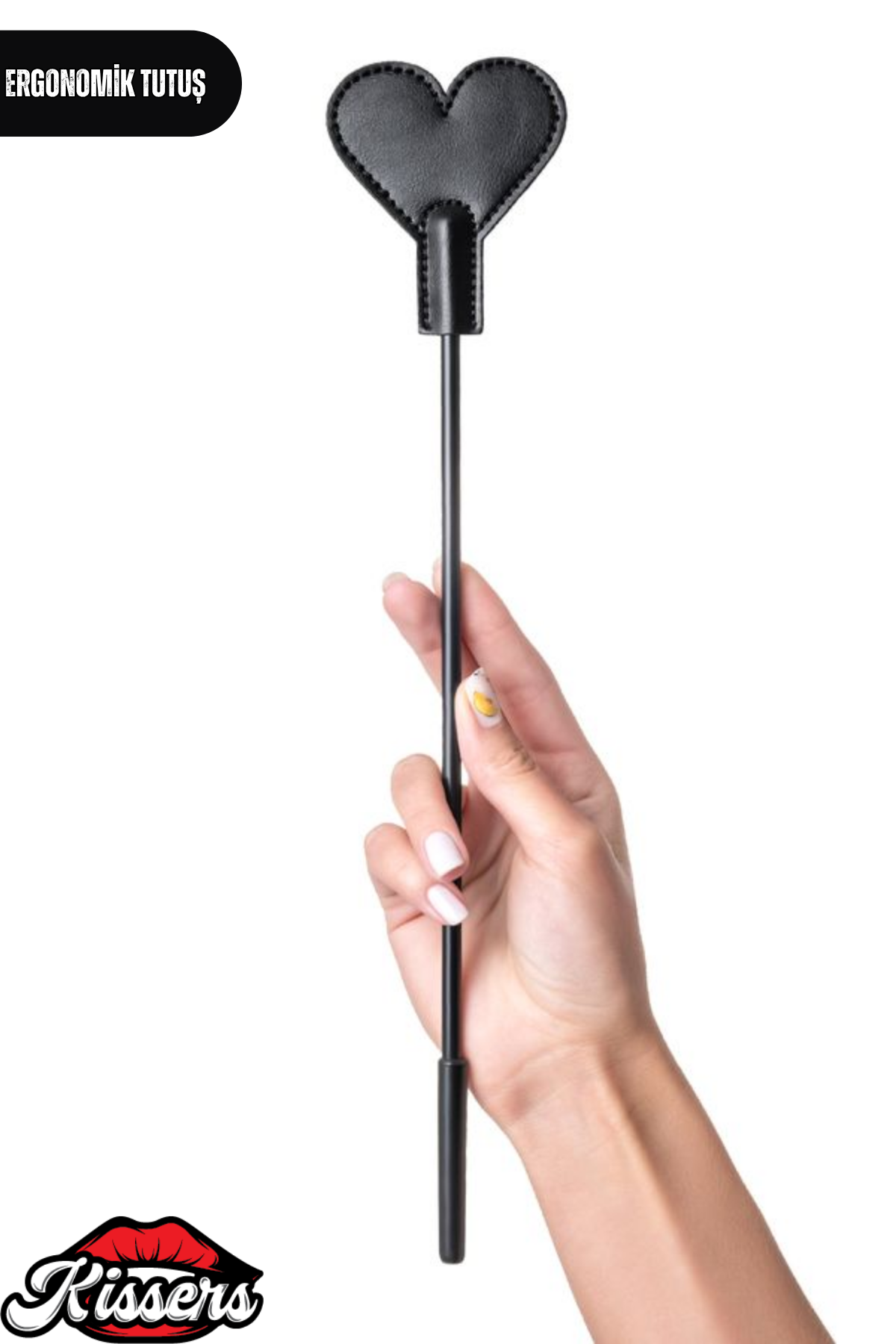 BDSM Fetiş Siyah PU Deri Şaplak Kırbaç 35 Cm Kalp Uçlu Yetişkin Aksesuar