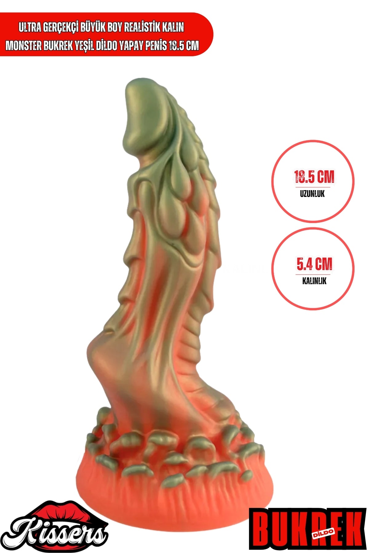 Ultra Gerçekçi Büyük Boy Realistik Kalın Monster Bukrek Yeşil Dildo Yapay Penis 18.5 cm