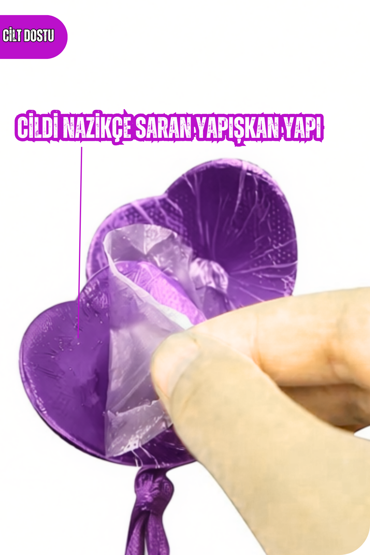 Gıdıklayıcı Püsküllü Yapışkanlı Mor Parıltılı Kalp Şeklinde Meme Ucu Gizleyici Göğüs Aksesuarı