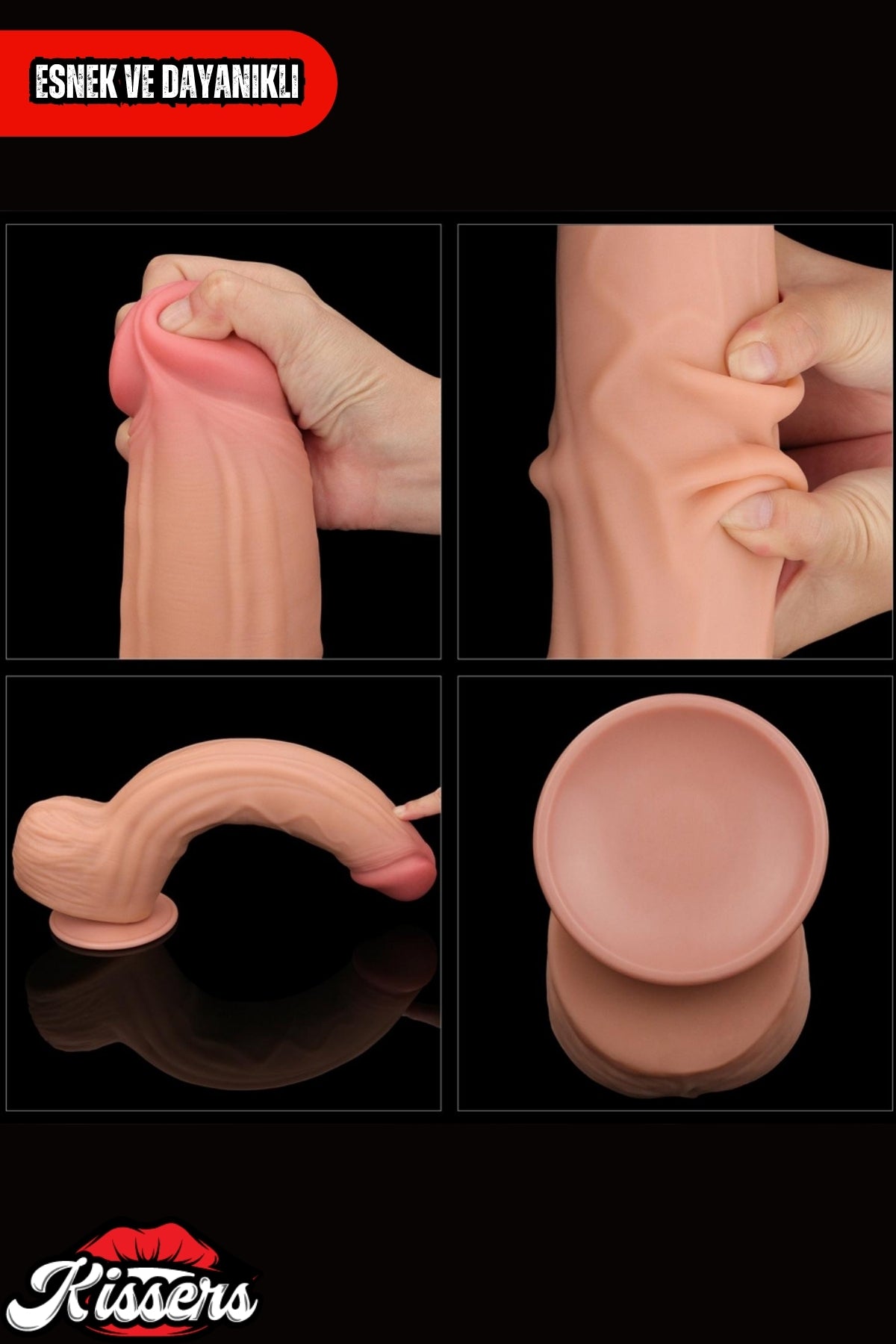 Kablolu Kumandalı Vantuzlu Güçlü Titreşimli Kayar Deri Penis Skin Dev Dildo 31 cm