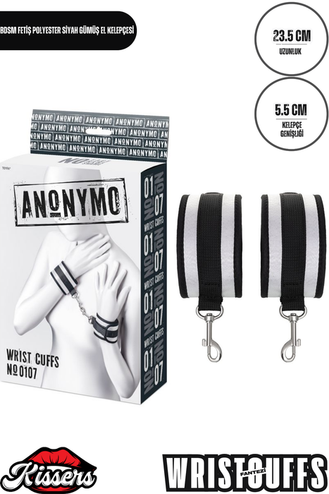 BDSM Fetiş Siyah Gümüş Polyester El Kelepçesi Ayarlanabilir Zincir Detaylı Yetişkin Aksesuar