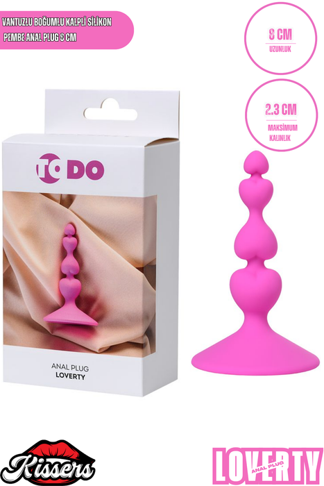 Loverty Vantuzlu Kalpli Silikon Anal Plug 8 cm Pembe Boğumlu Tasarım