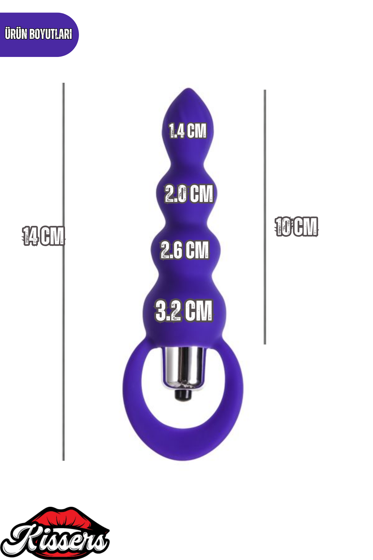 Titreşimli Silikon Anal Plug 14 cm Mor 10 Modlu Boğumlu Medikal Silikon