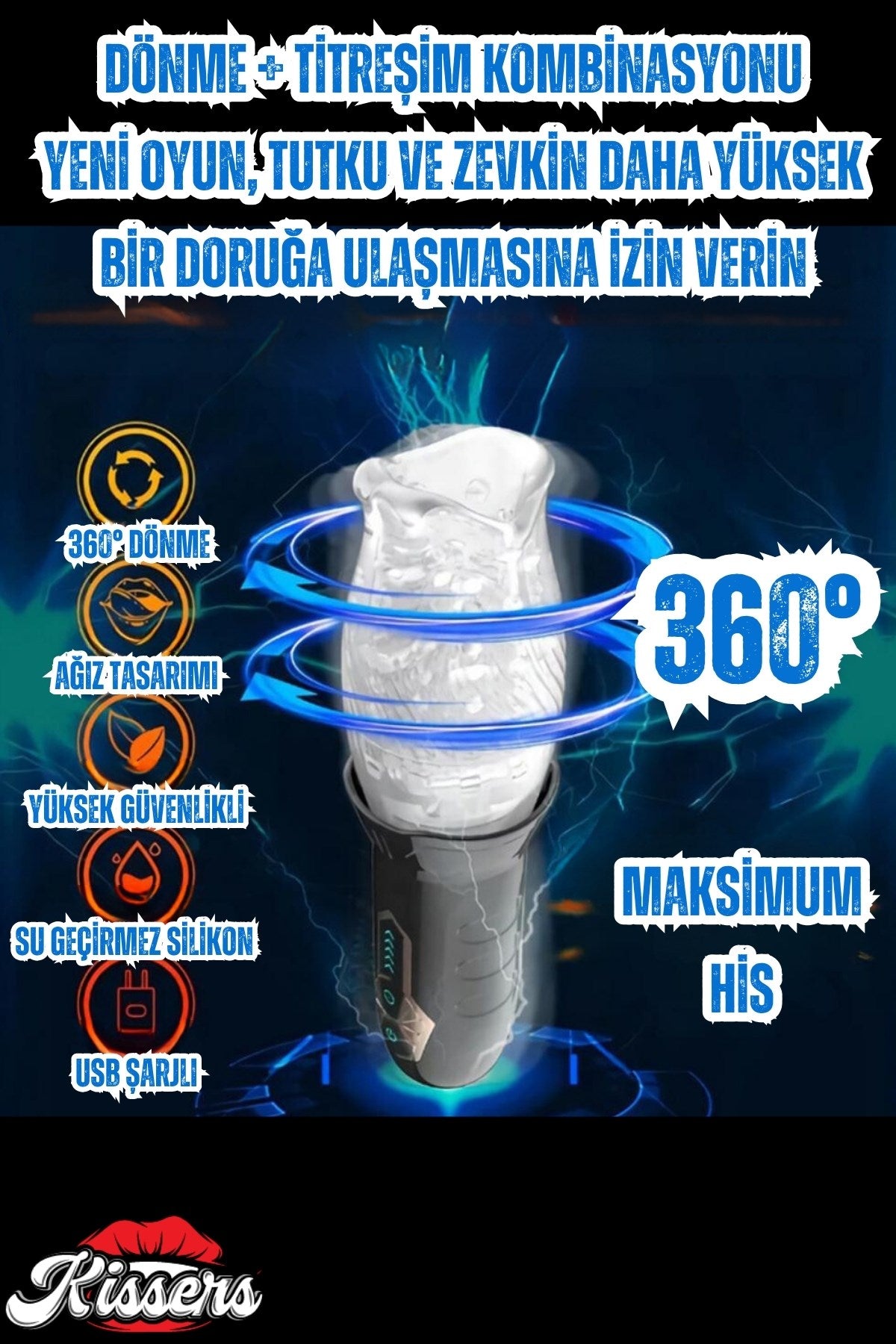Cinsel Oyuncak Ultra Güçlü Titreşimli ve Dönme Rotasyonlu Şarjlı Otomatik Ağız Oral Mastürbatör