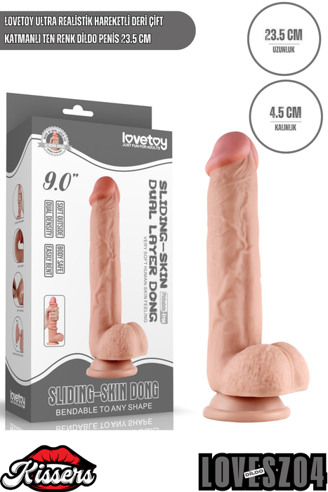 Lovetoy Ultra Realistik Hareketli Deri Çift Katmanlı Tek Renk Dildo Penis 23.5 cm