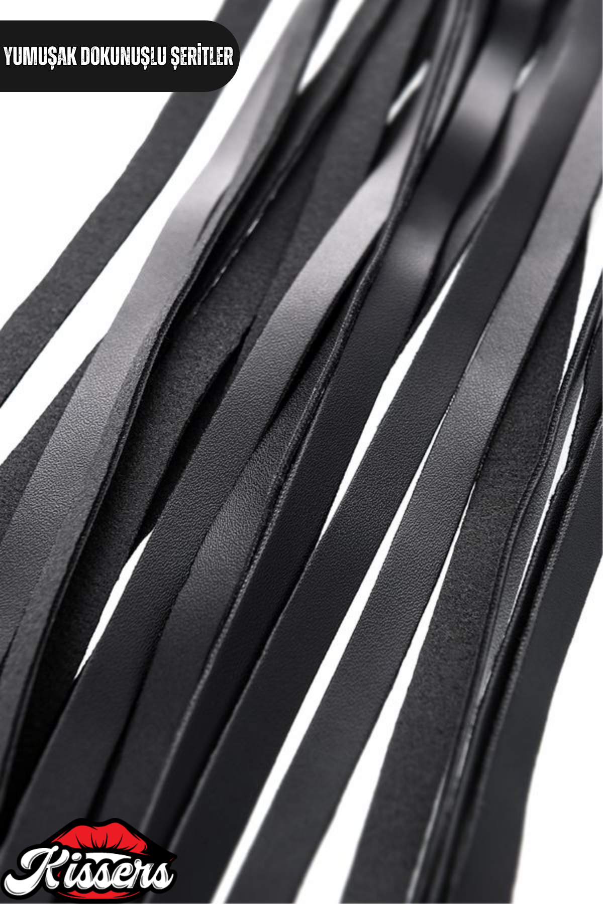 BDSM Fetiş Siyah PU Deri Kırbaç 64 Cm Gümüş Detaylı Kristal Taşlı Yetişkin Aksesuar
