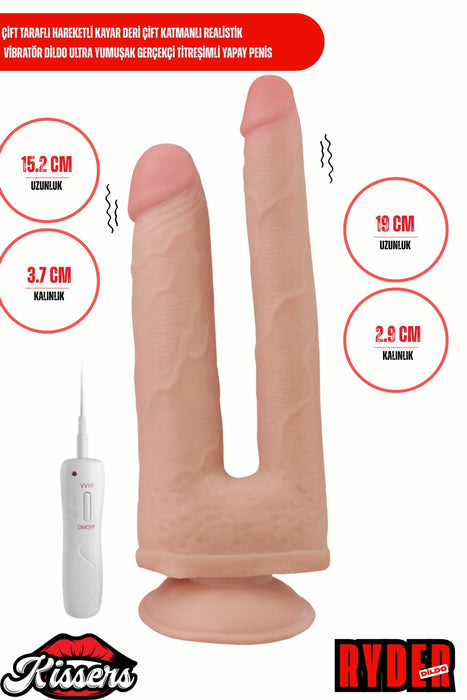 Çift Taraflı Hareketli Kayar deri Çift Katmanlı Realistik Vibratör Dildo Ultra Yumuşak Gerçekçi Titreşimli Yapay Penis