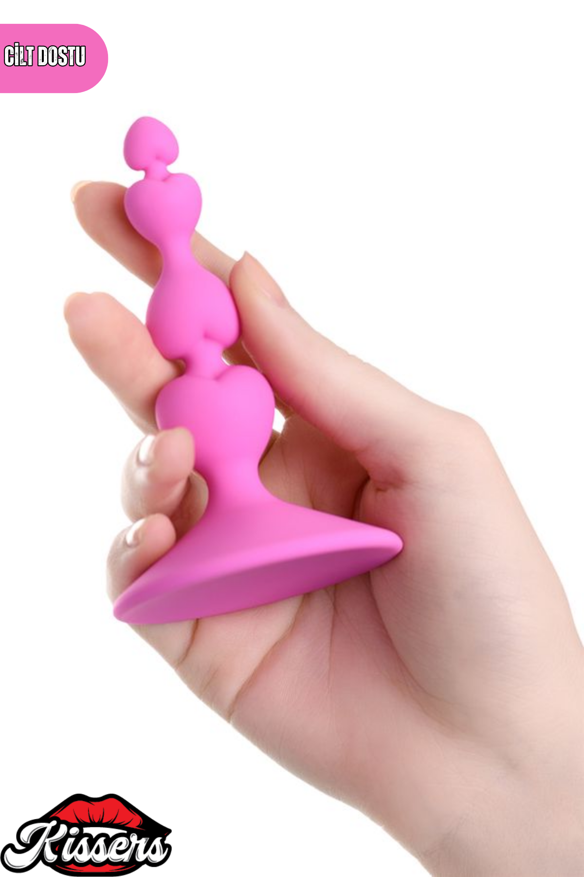 Loverty Vantuzlu Kalpli Silikon Anal Plug 8 cm Pembe Boğumlu Tasarım