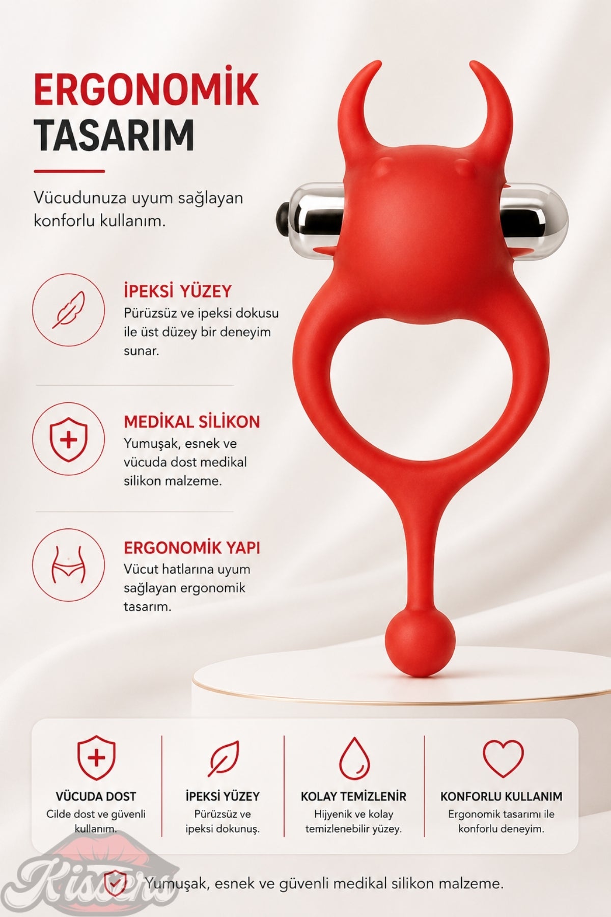 Jos Devil Güçlü Titreşimli Şeklinde Çıkarılabilir Mini Vibratörlü Penis Halkesı