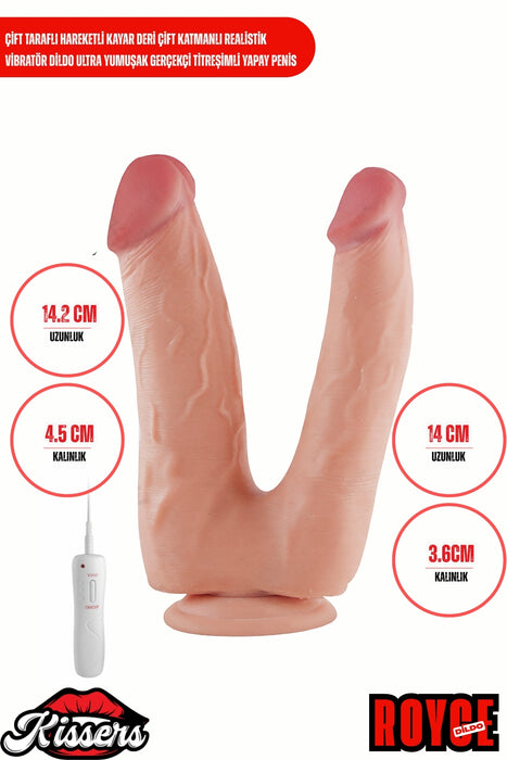 Çift Taraflı Hareketli Kayar deri Çift Katmanlı Realistik Vibratör Dildo Ultra Yumuşak Gerçekçi Titreşimli Yapay Penis