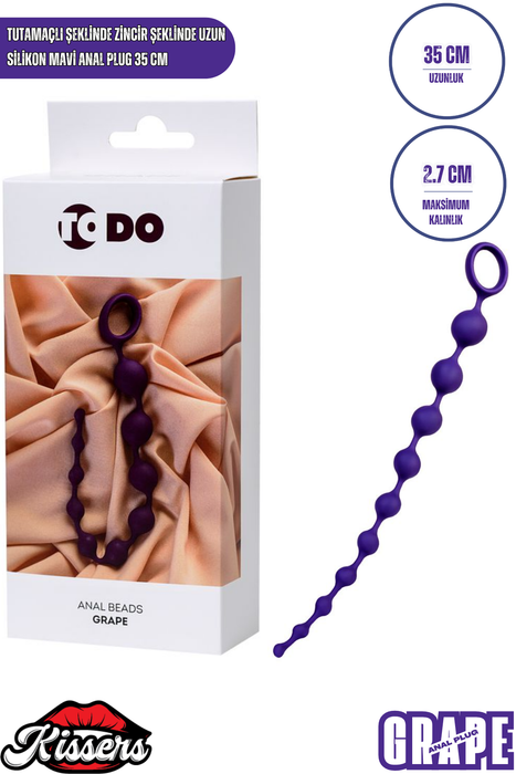 Grape Zincir Şeklinde Silikon Anal Plug 35 cm Mor Tutamaçlı Kademeli Tasarım