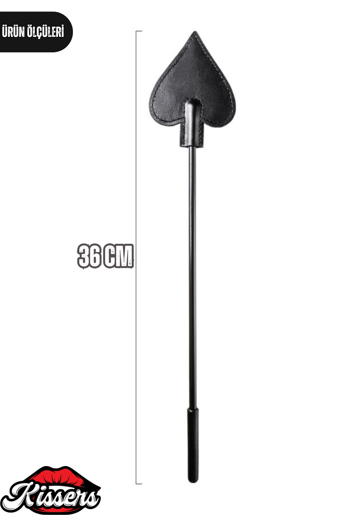 BDSM Fetiş Siyah PU Deri Kalp Desenli Şaplak Kırbaç 36 Cm Yetişkin Aksesuar