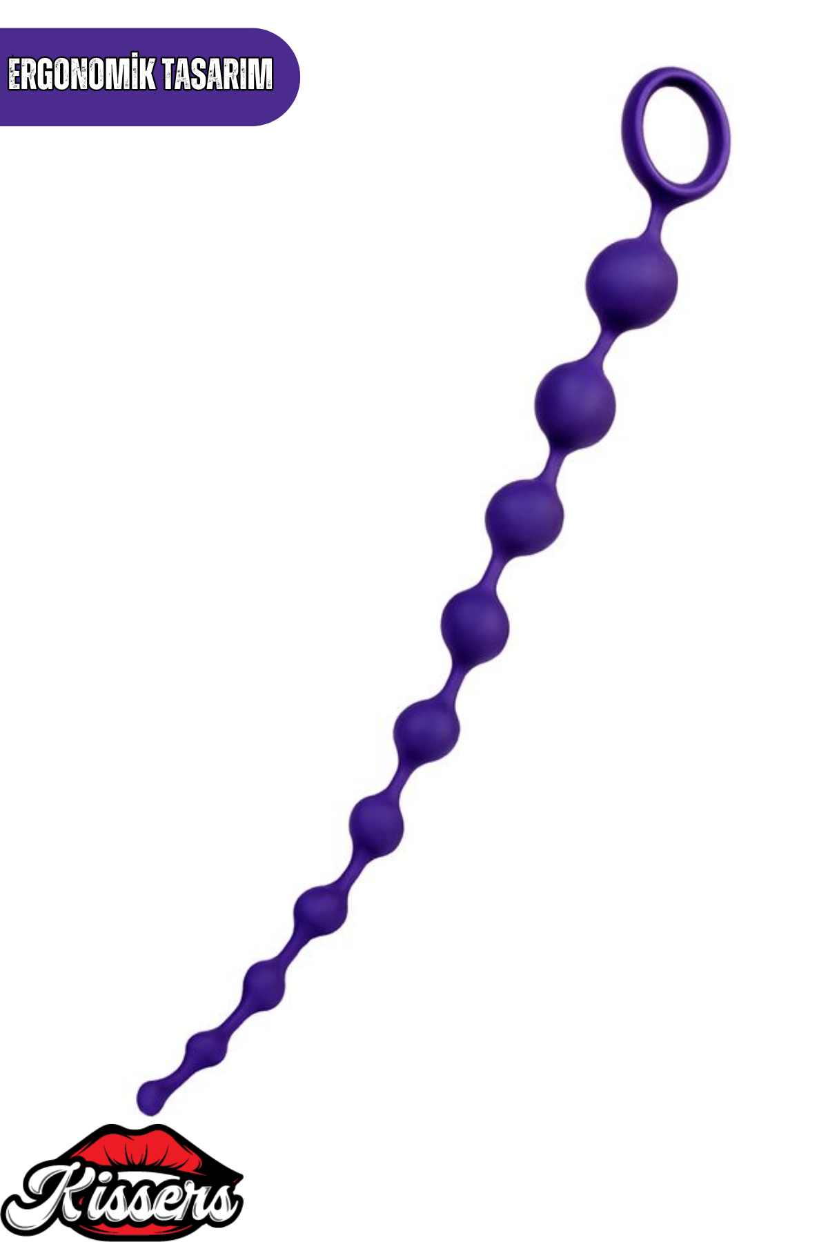 Grape Zincir Şeklinde Silikon Anal Plug 35 cm Mor Tutamaçlı Kademeli Tasarım