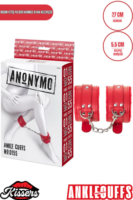 BDSM Fetiş Kırmızı PU Deri Ayak Kelepçesi Ayarlanabilir Yetişkin Aksesuar