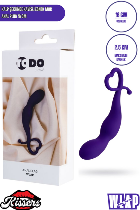 Wlap Kavisli Esnek Silikon Anal Plug 16 cm Mor Kalp Tabanlı Medikal Silikon