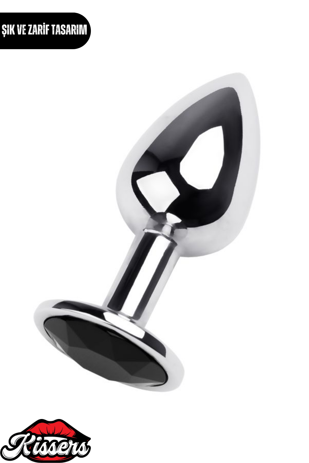 Paslanmaz Çelik Siyah Kristal Taşlı Lüks Gümüş Anal Plug ve Tıkaç 7 cm Su Geçirmez Metal Tasarım
