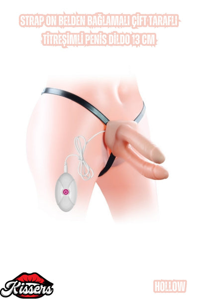 Strap On Belden Bağlamalı Çift Taraflı Titreşimli Penis Dildo 13 Cm