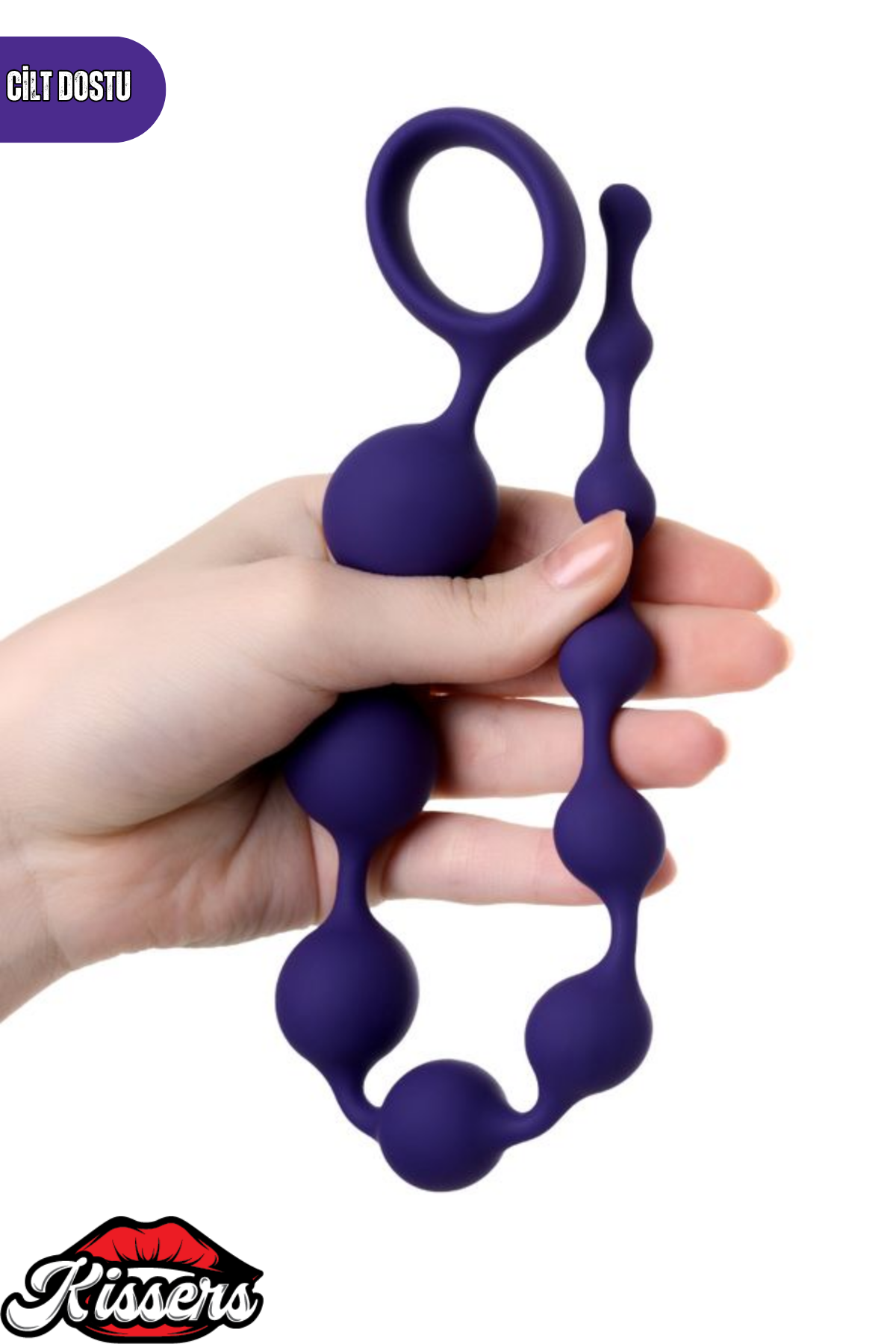 Grape Zincir Şeklinde Silikon Anal Plug 35 cm Mor Tutamaçlı Kademeli Tasarım