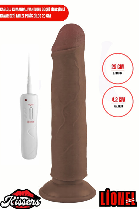 Kablolu Kumandalı Vantuzlu Güç Titreşimli Kayar Deri Melez Penis Dildo 20 cm