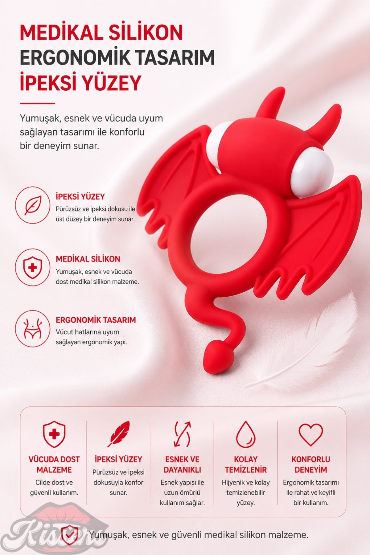 Jos Devil Güçlü Titreşimli Şeklinde Çıkarılabilir Mini Vibratörlü Penis Halkası