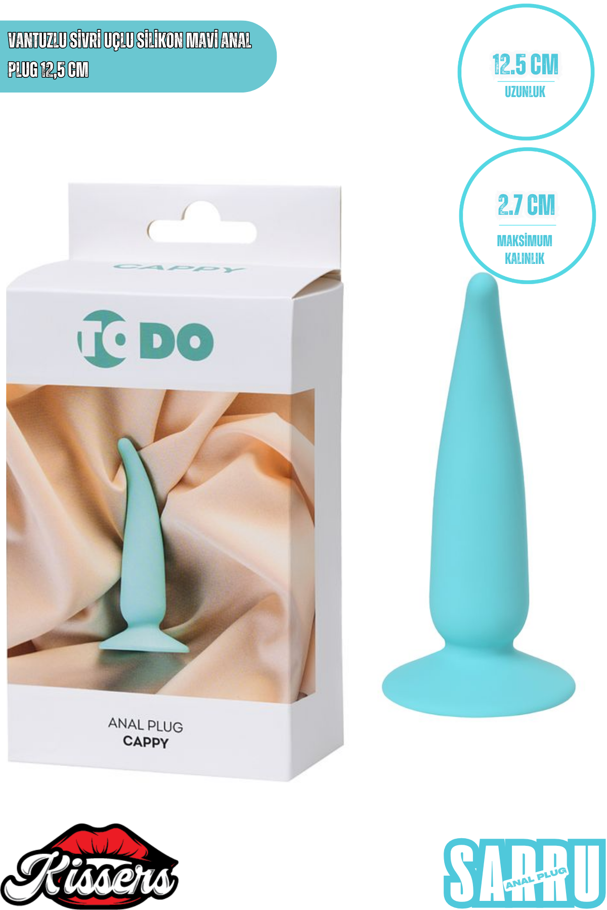 Sarru Vantuzlu Silikon Anal Plug 12,5 cm Mint Mavi Sivri Uçlu Tasarım