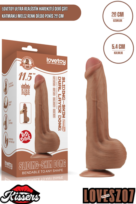 Lovetoy Ultra Realistik Hareketli Deri Çift Katmanlı Melez Renk Dildo Penis 28 cm