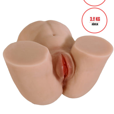 Anal Vajinal Çift Girişli 3.9 cm 29 cm Beyaz Ten Titreşimli Realistik Kalça Mastürbatör