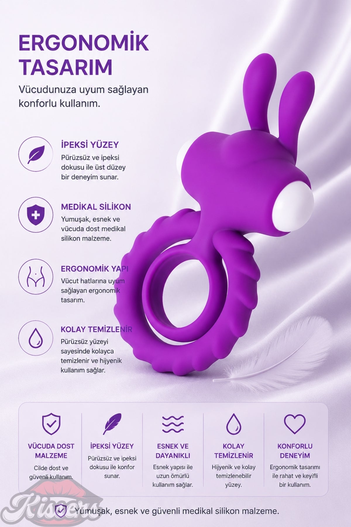 Jos Bunny Güçlü Titreşimli Şeklinde Çıkarılabilir Mini Vibratörlü Penis Halkası