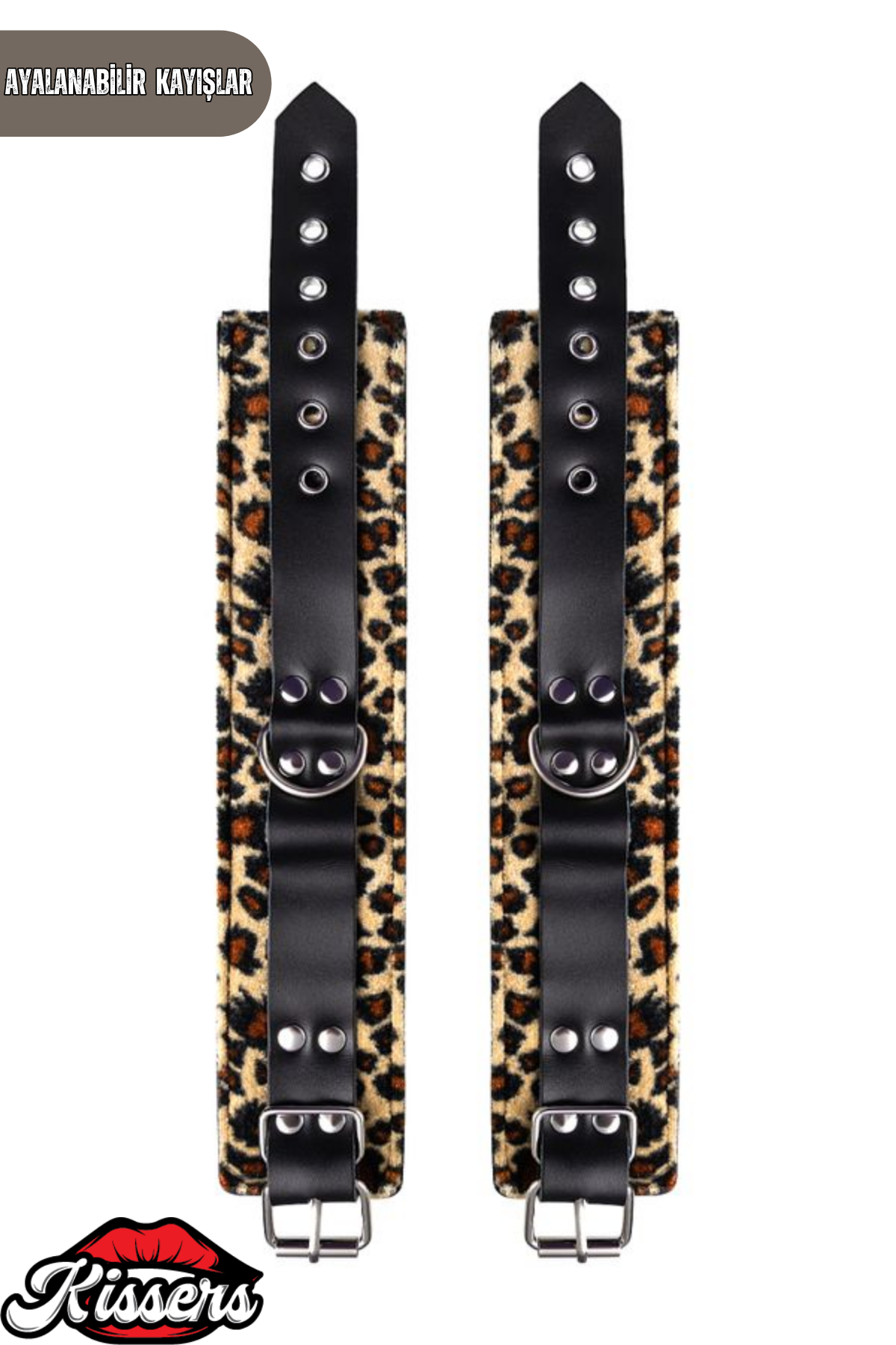 BDSM Fetiş Siyah Leopar PU Deri Ayak Kelepçesi 27 Cm Kadife Astarlı