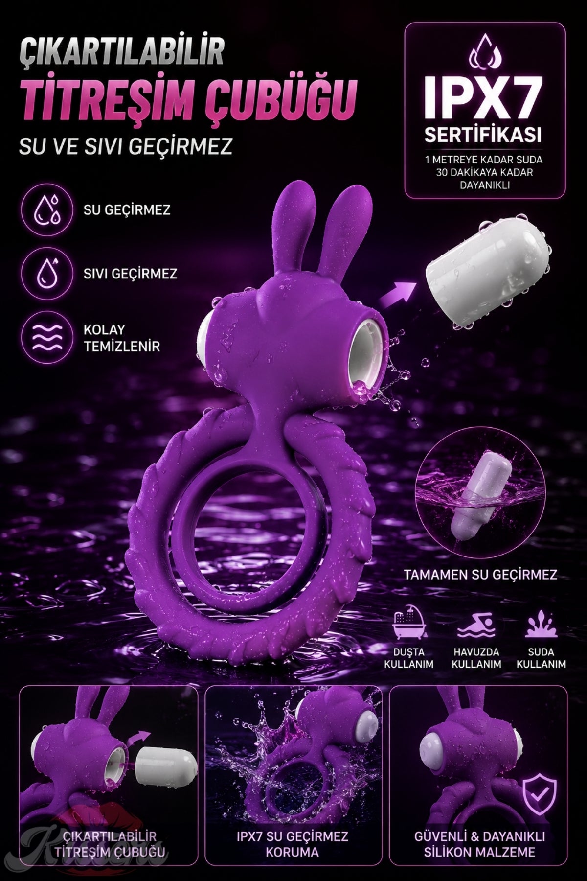 Jos Bunny Güçlü Titreşimli Şeklinde Çıkarılabilir Mini Vibratörlü Penis Halkası