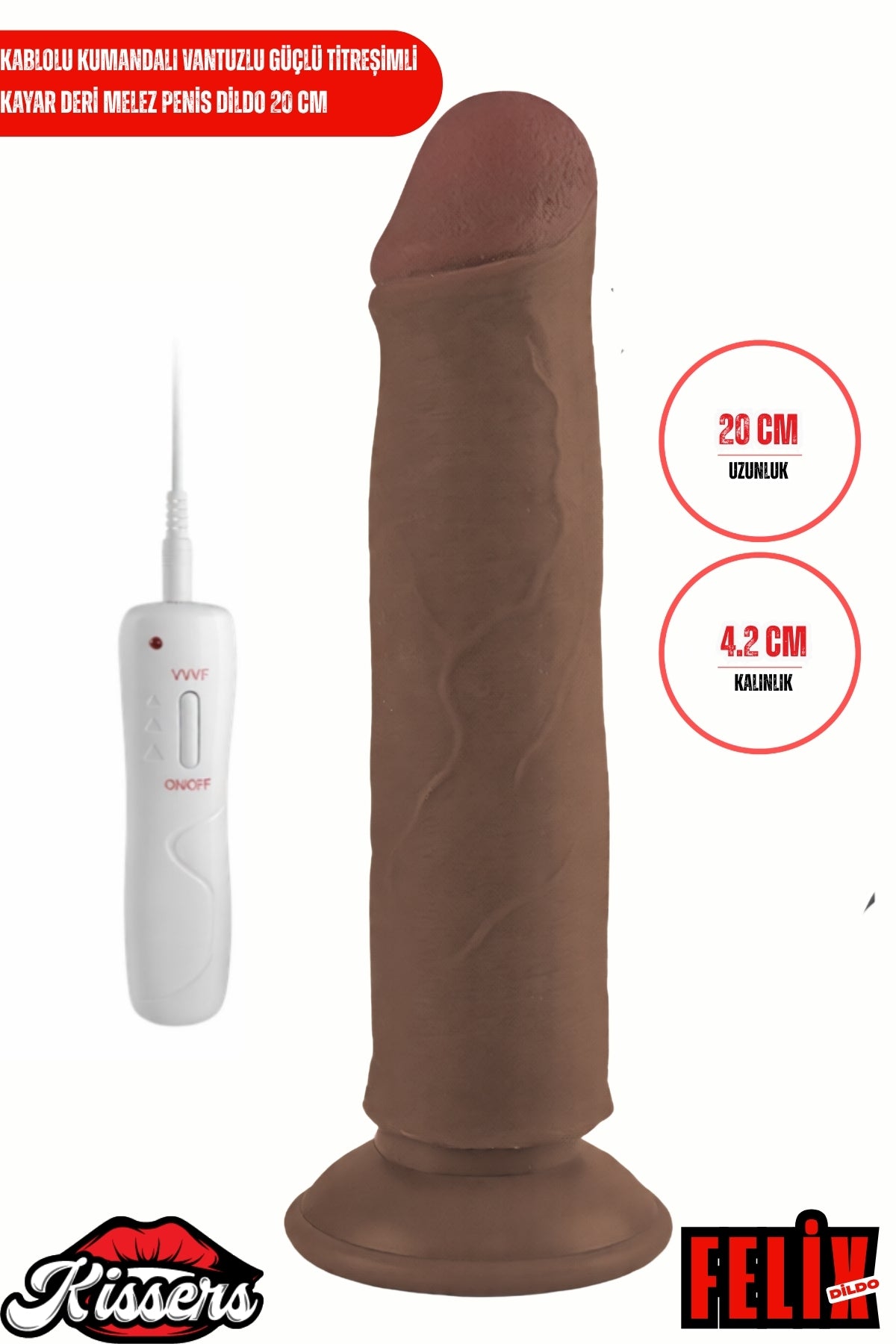 Kablolu Kumandalı Vantuzlu Güç Titreşimli Kayar Deri Melez Penis Dildo 20 cm