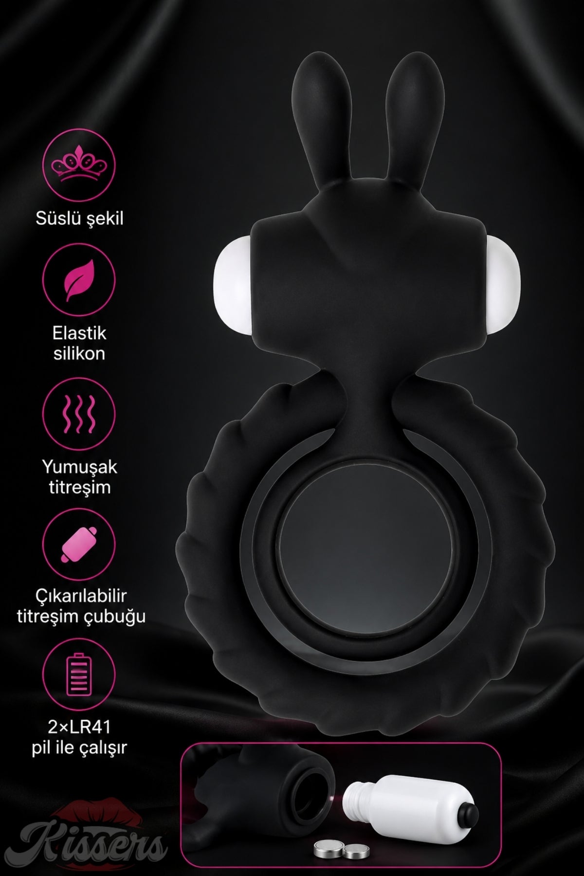 Jos Bad Bunny Güçlü Titreşimli Şeklinde Çıkarılabilir Mini Vibratörlü Penis Halkası