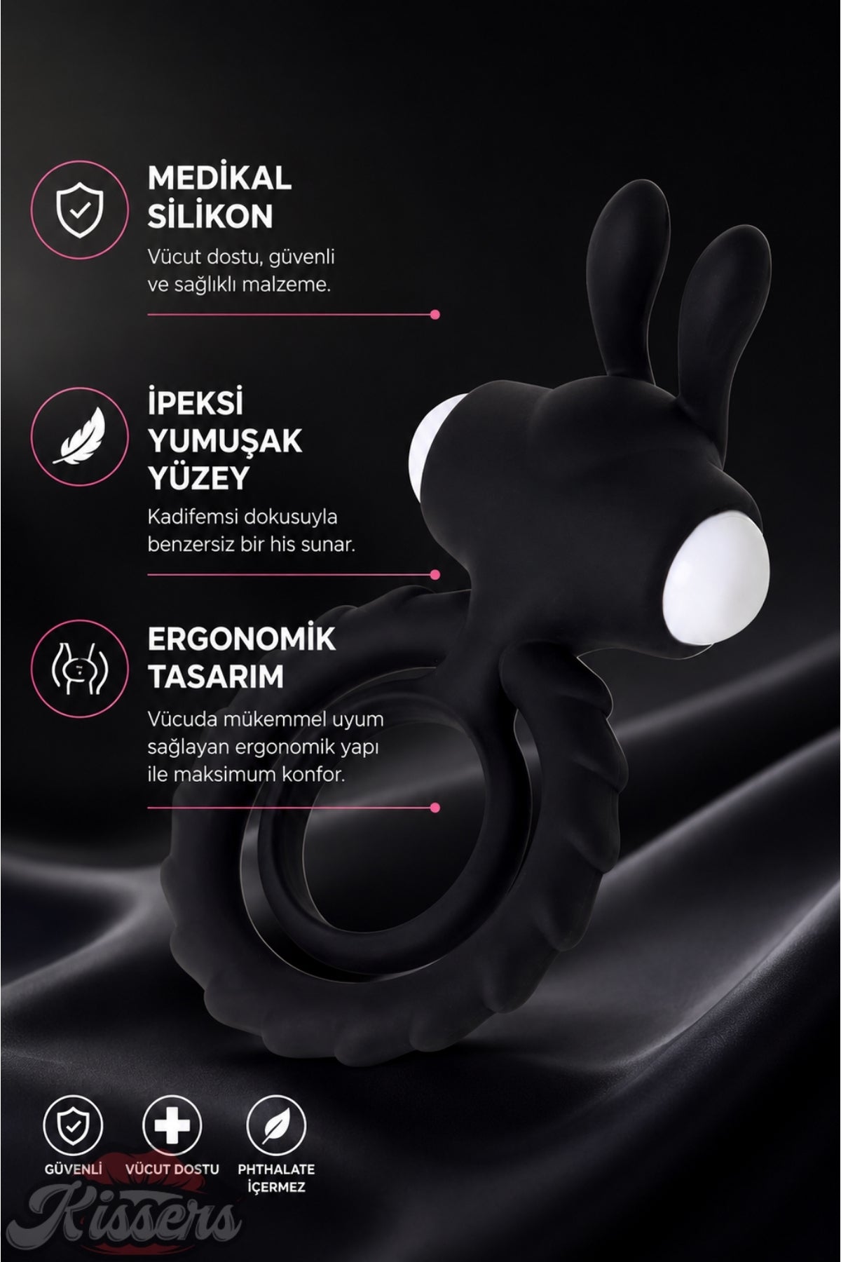 Jos Bad Bunny Güçlü Titreşimli Şeklinde Çıkarılabilir Mini Vibratörlü Penis Halkası