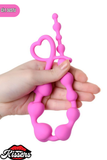 Long Sweety Kalp Şekilli Silikon Anal Plug 34 cm Pembe Kademeli Boğumlu Tasarım