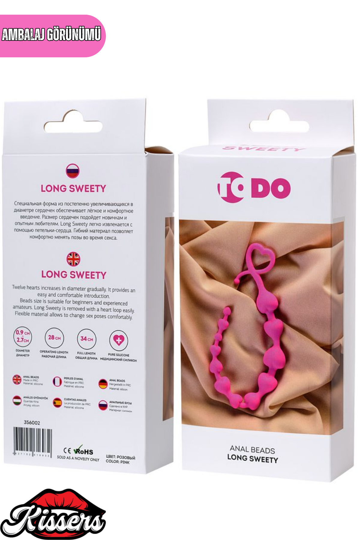 Long Sweety Kalp Şekilli Silikon Anal Plug 34 cm Pembe Kademeli Boğumlu Tasarım