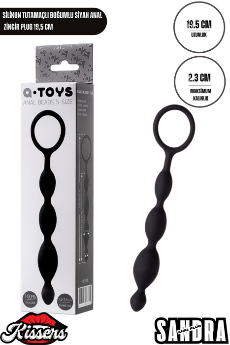 A-Toys Silikon Zincir Anal Plug 19,5 cm Siyah Boğumlu Tutamaçlı Tasarım