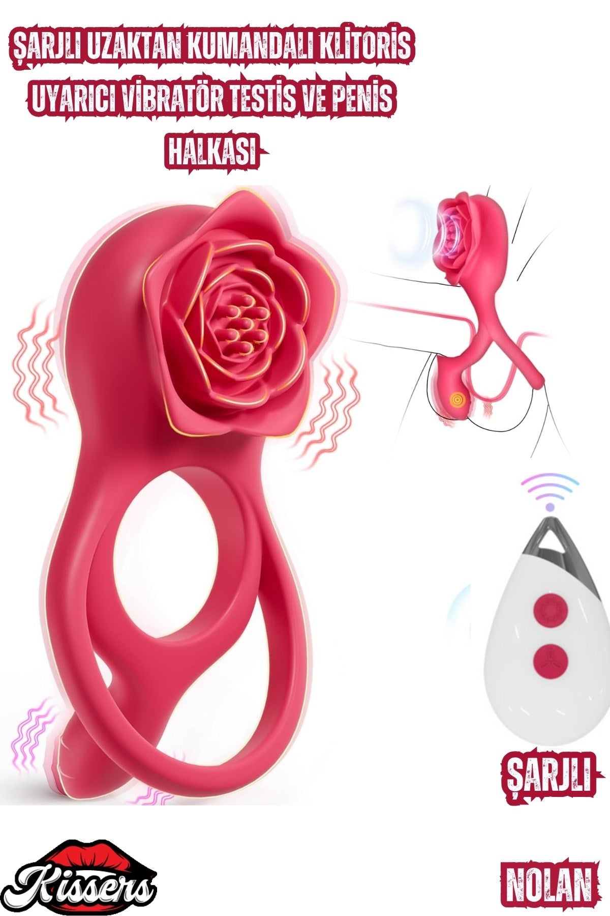 Cinsel Oyuncak Şarjlı Uzaktan Kumandalı Klitoris Uyarıcı Vibratör Testis ve Penis Halkası