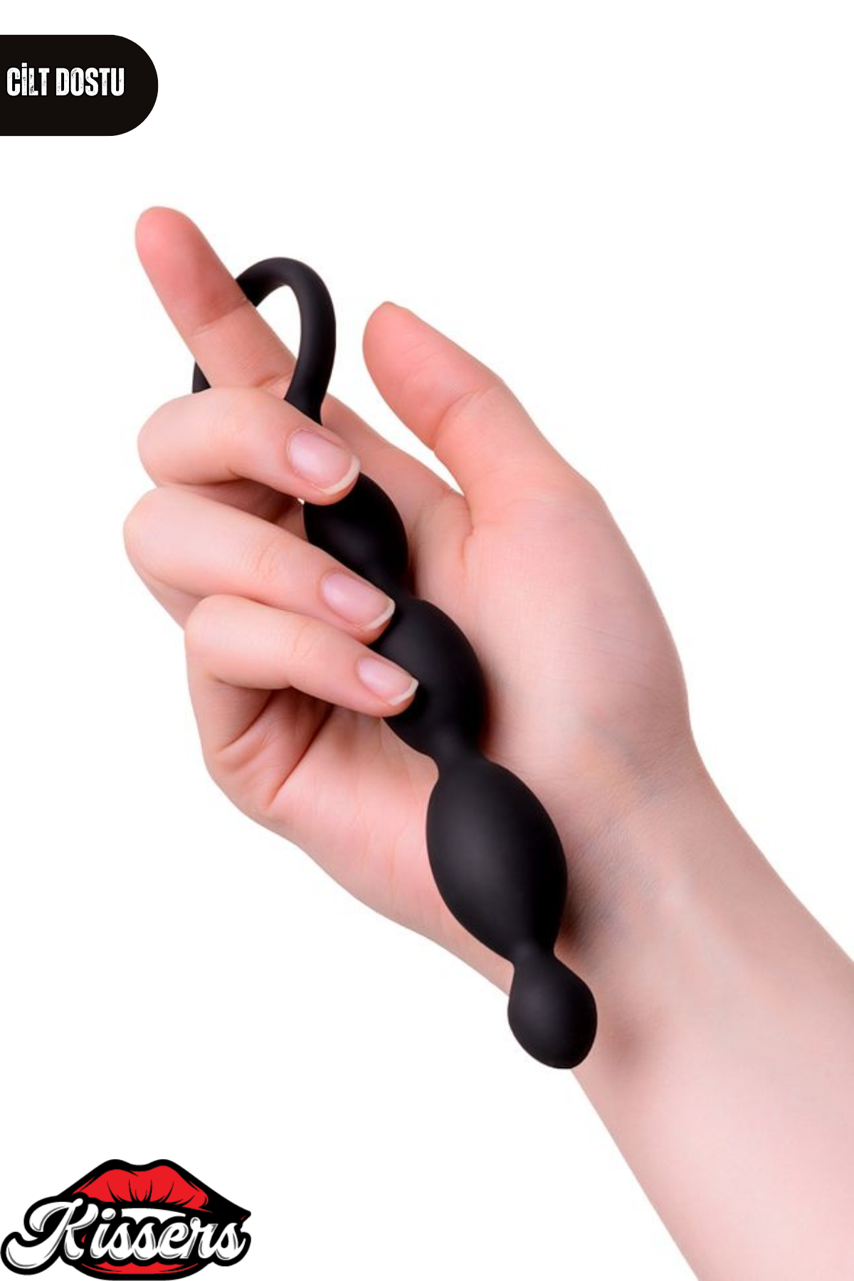 A-Toys Silikon Zincir Anal Plug 19,5 cm Siyah Boğumlu Tutamaçlı Tasarım