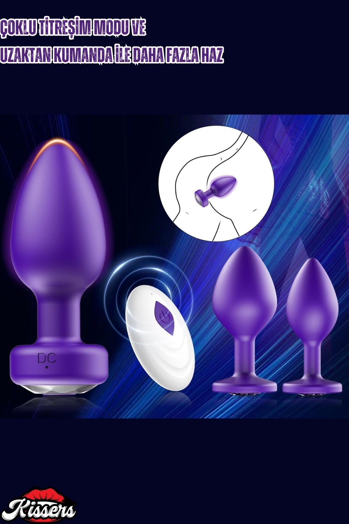Uzaktan Kumandalı Titreşimli Mor Renkli Silikon Anal Tıkaç Butt Plug 3'Lü Set