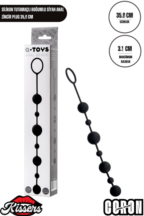 A-Toys Silikon Zincir Anal Plug 35,9 cm Siyah 7 Toplu Boğumlu Tasarım