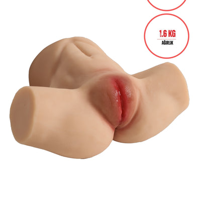 Anal Vajinal Çift Girişli 1.1 Kg 14.5 cm Beyaz Ten Realistik Kalça Mastürbatör