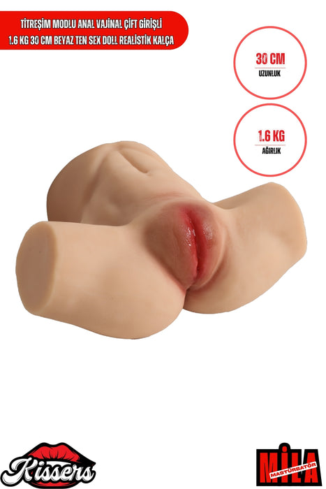 Titreşim Modlu Anal Vajinal Çift Girişli 1.6 Kg 30 cm Beyaz Ten Sex Doll Realistik Kalça
