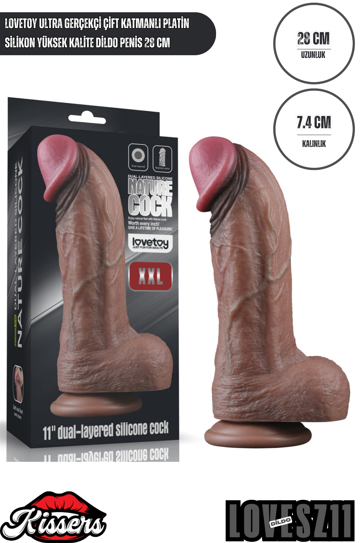 Lovetoy Ultra Realistik Hareketli Deri Çift Katmanlı Platin Silikon Yüksek Kalite Dildo Penis 28 cm
